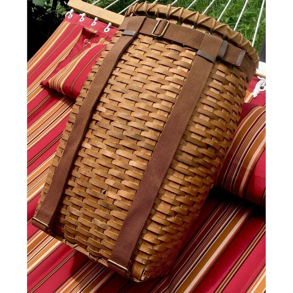 Antique Large Trapper Backpack Basket Splint Adirondack Basket 21